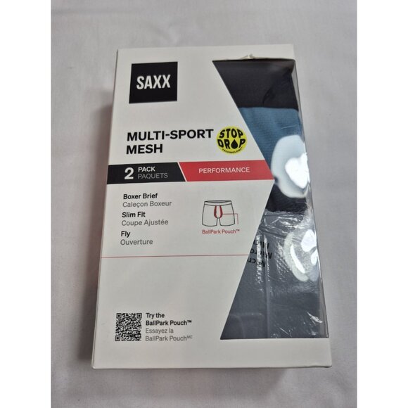 SAXX Men's Boxer Brief Size M Multi-Sport Mesh Slim Fit Stretch Gray Blue - Picture 2 of 6